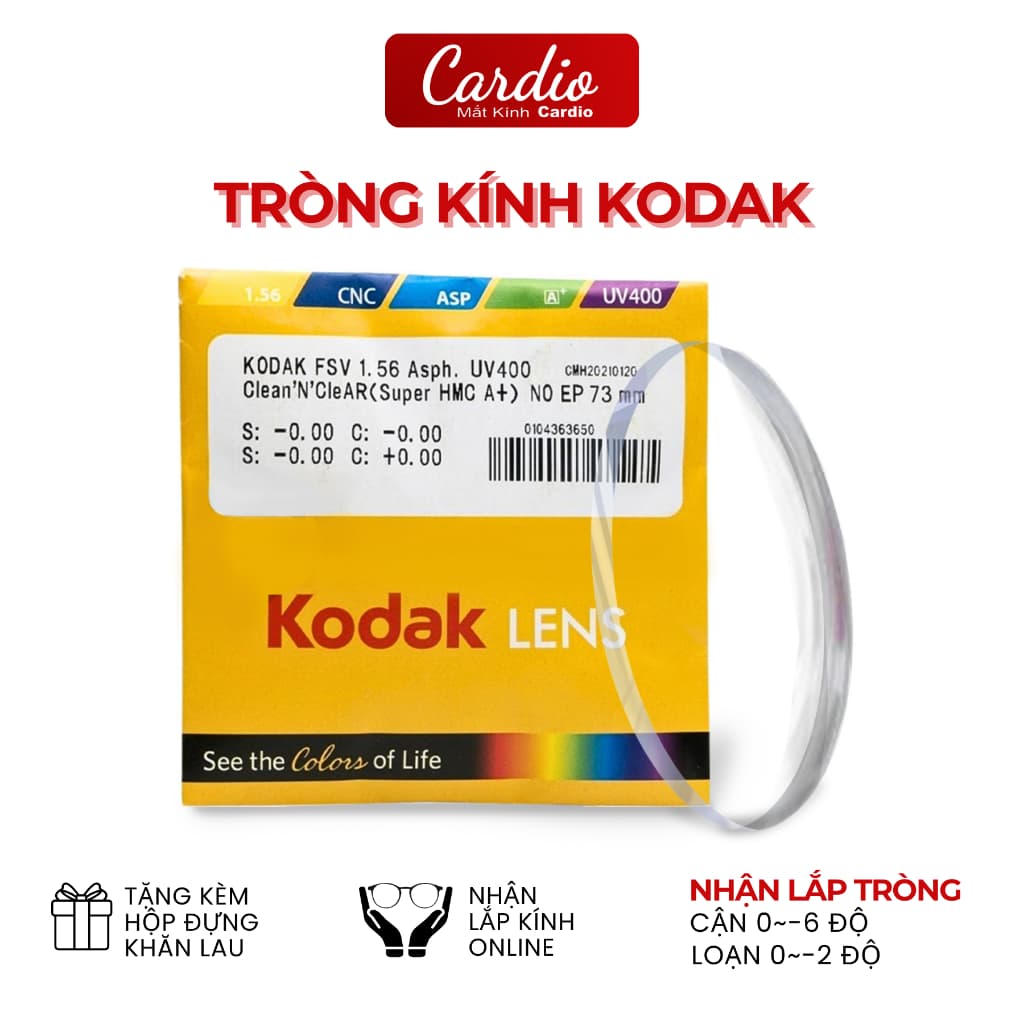 Tròng Kính Cận Kodak Siêu Mỏng, Lớp Phủ FSV Asph UV400 Clean&Clear (Super HMC A+)