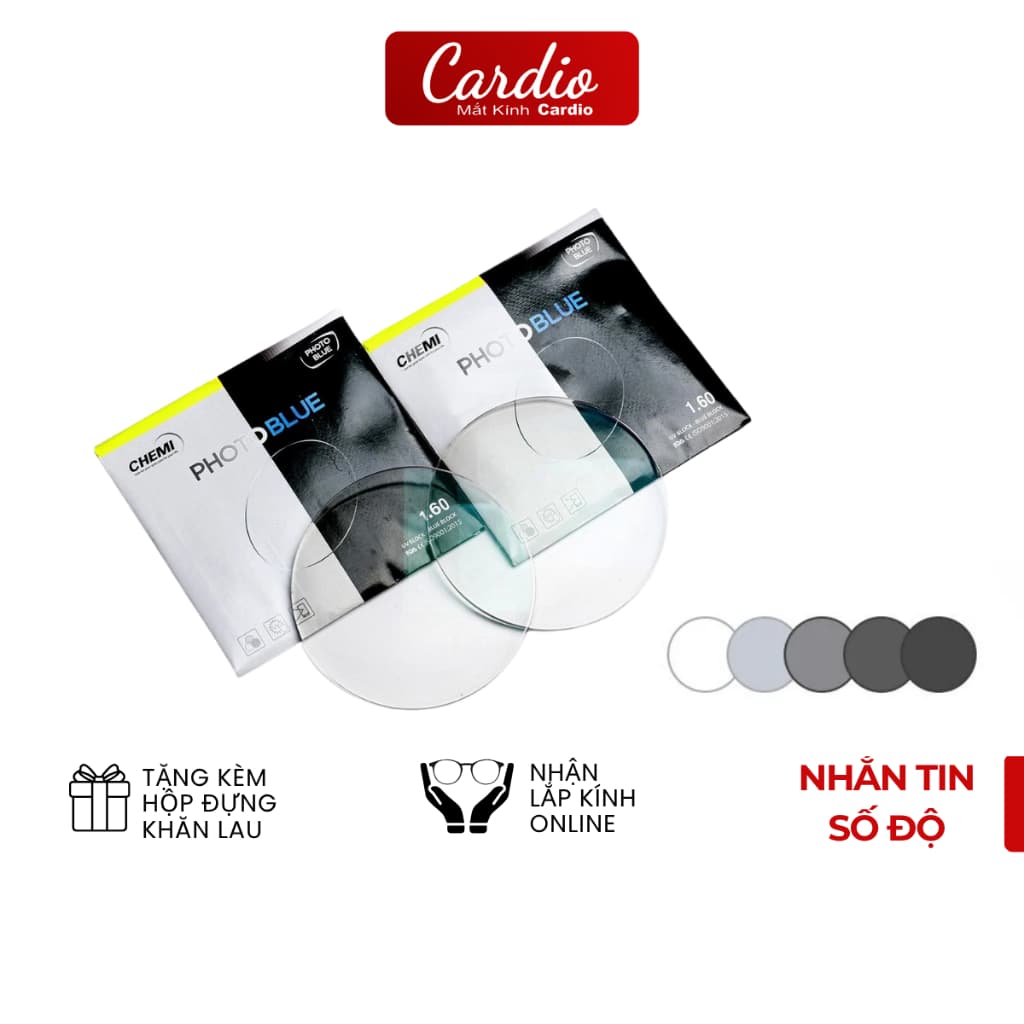 Tròng Kính Chemi PhotoBlue 1.60/1.67 Đổi Màu Chống Ánh Sáng Xanh Lắp Độ Theo Yêu Cầu