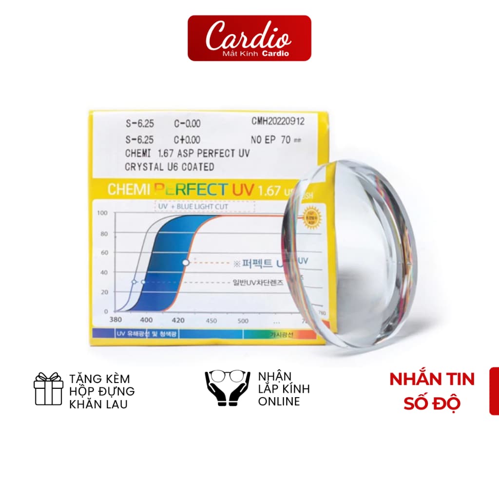 (Giá 1 cặp) Tròng Kính Chemi U6 1.67 Chống UV Chống Ánh Sáng Xanh, Lắp Được Cận Loạn Theo Yêu Cầu