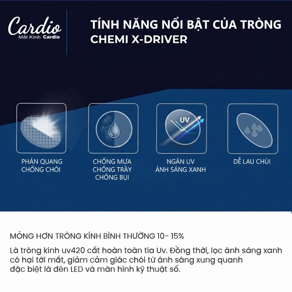 Tròng Kính Lái Xe Giảm Chói Chemi X-Drive 1.60 ASP Phù Hợp Thường Xuyên Lái Xe Có Lắp Độ Cận Loạn Yêu Cầu