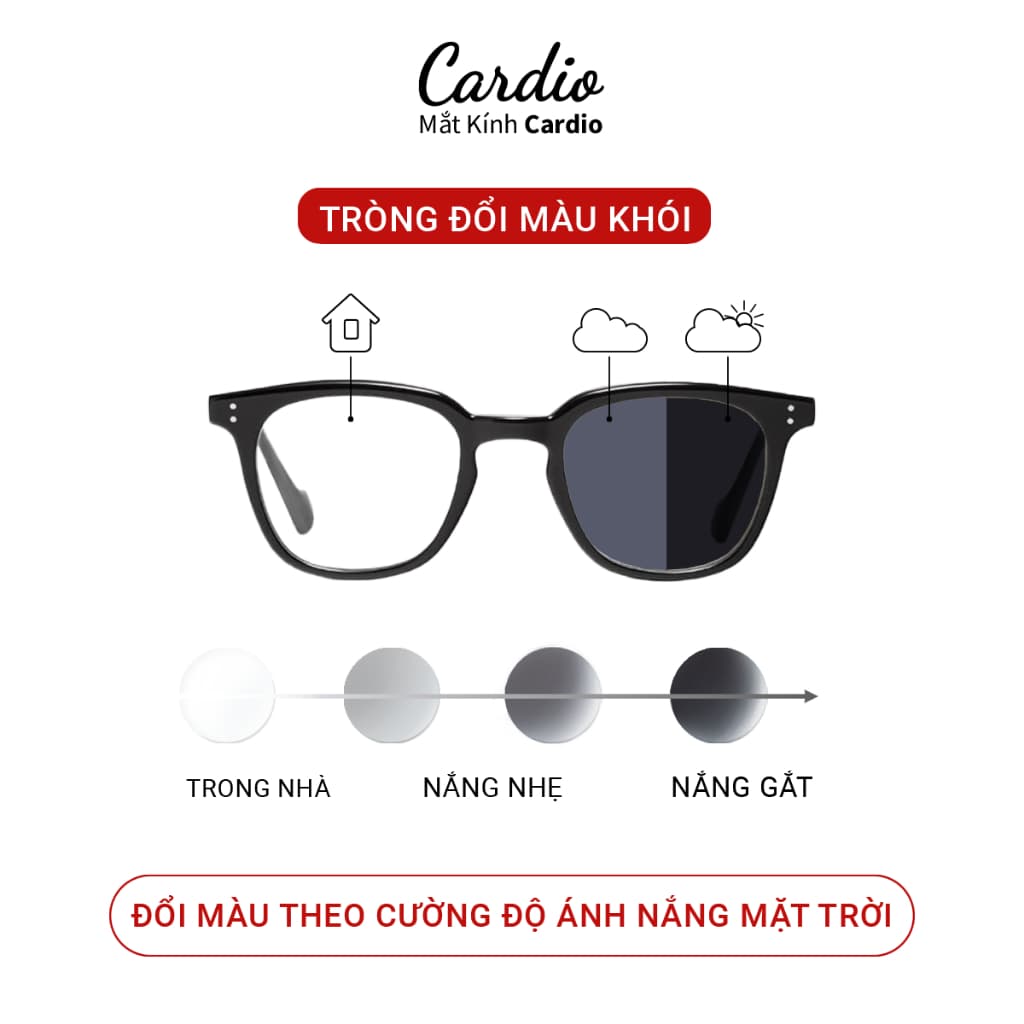 Tròng Kính Mắt Đổi Màu Xám Khói Thời Trang Cardio Khi Tiếp Xúc Ánh Nắng Chống UV400 Có Độ Nhận Lắp Sẵn Tròng Kính