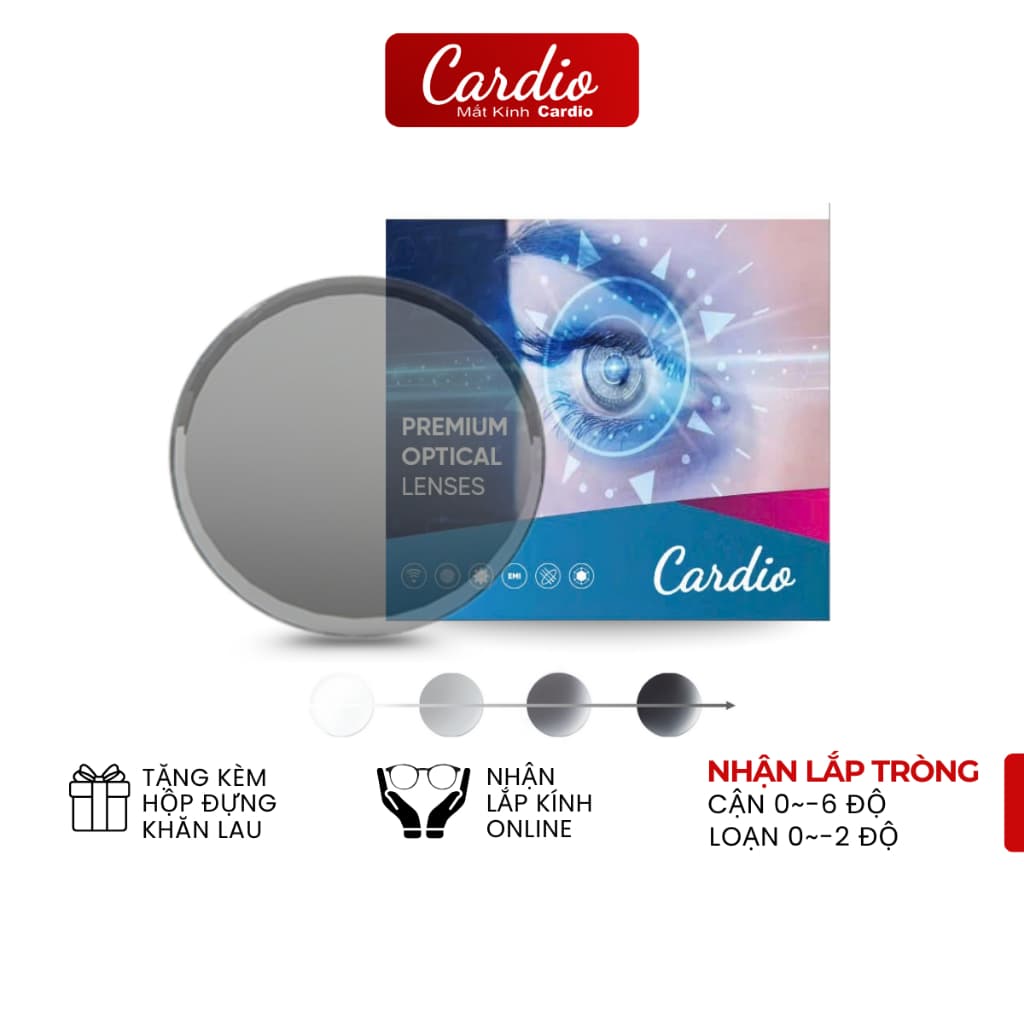 Tròng Kính Mắt Đổi Màu Xám Khói Thời Trang Cardio Khi Tiếp Xúc Ánh Nắng Chống UV400 Có Độ Nhận Lắp Sẵn Tròng Kính