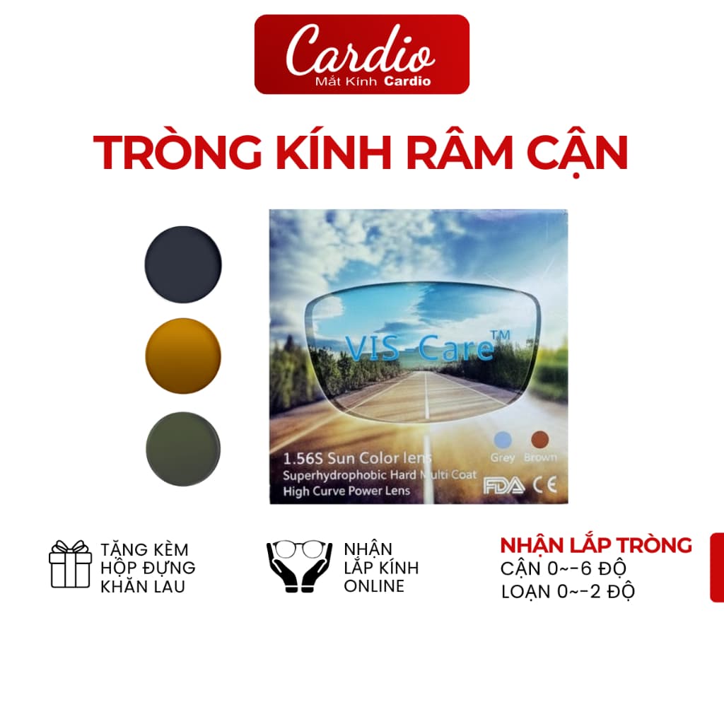 Tròng Kính Râm Cận Vis Care Chiết Suất 1.56 Màu Khói, Trà, Xanh Đậm Lắp Được Cận Loạn Yêu Cầu