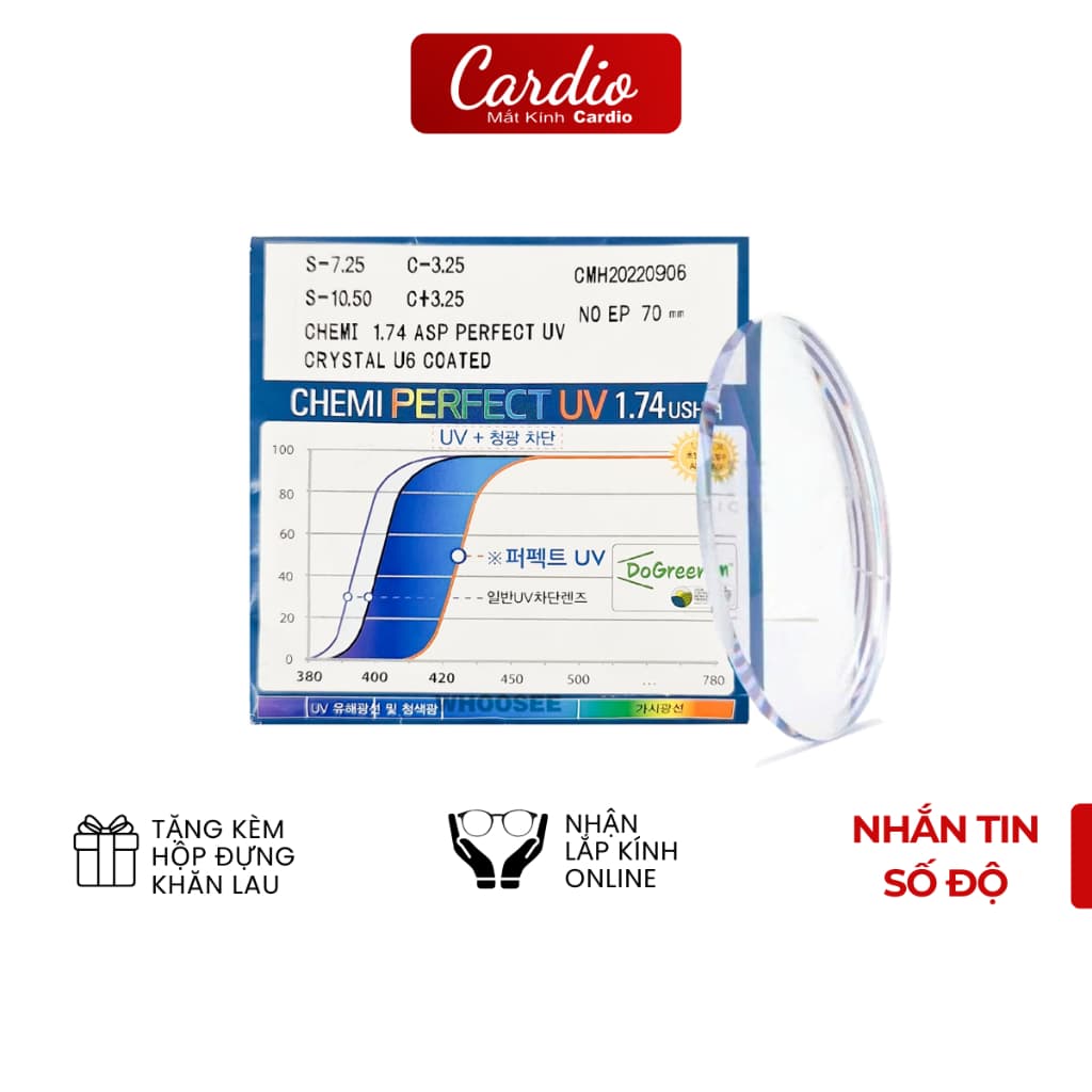 (Giá 1 cặp) Tròng Kính Cận Loạn Siêu Mỏng Chemi U6 Chiết Suất 1.74 Hàn Quốc Có Nhận Lắp Sẵn Theo Yêu Cầu
