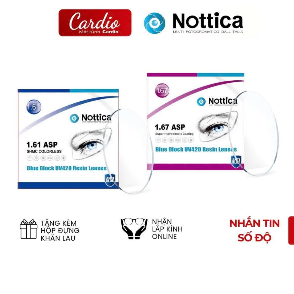 Tròng Kính Nottica Chống Ánh Sáng Xanh Chống UV Hạn Chế Trầy Xước Chiết Suất Cao Phù Hợp Người Cận Độ Cao