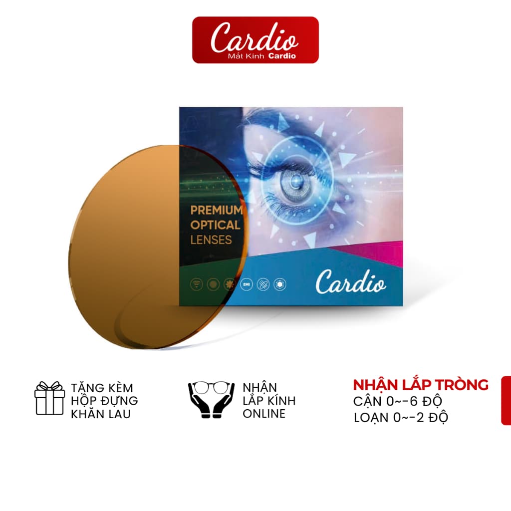 (Giá 1 cặp) Tròng Kính Đổi Màu Nâu Trà Cardio Lắp Được Cân Loạn, Tròng Kính Cận Đổi Màu Chống UV