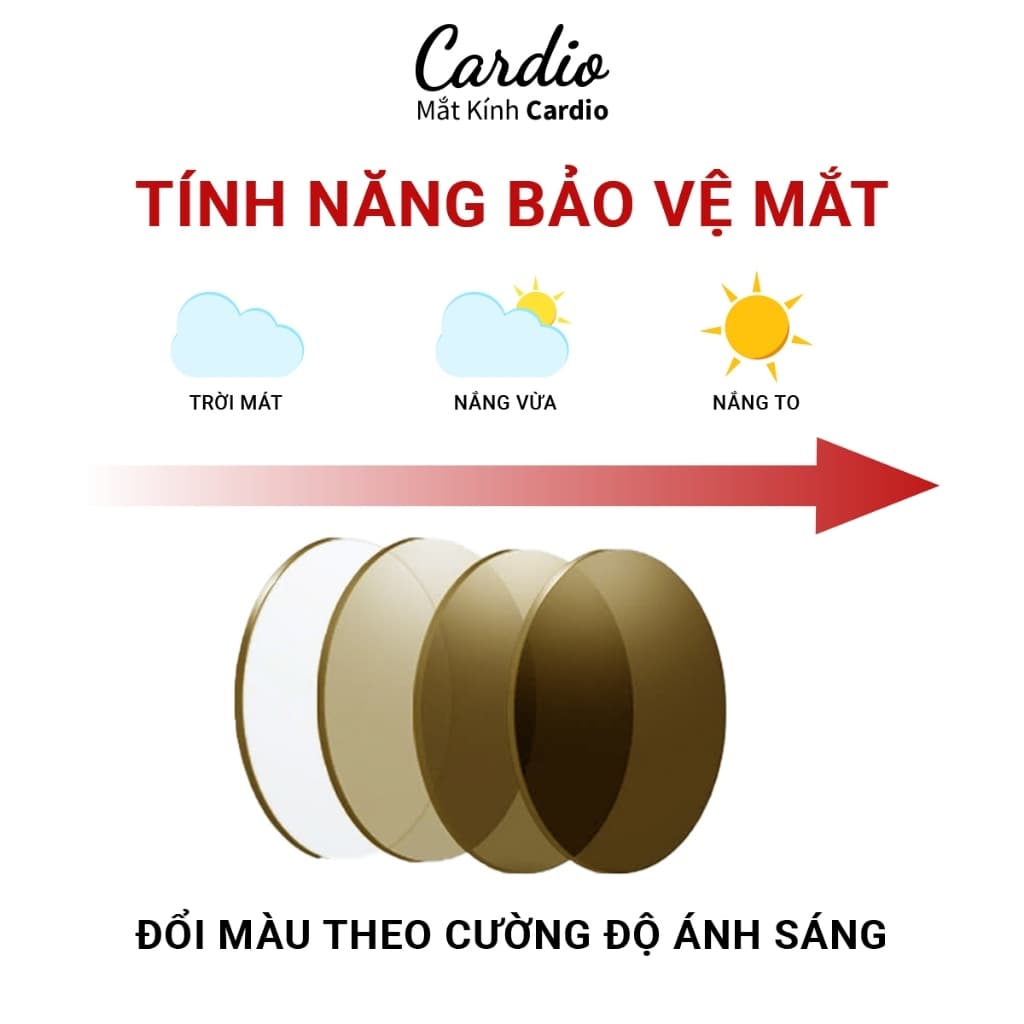 (Giá 1 cặp) Tròng Kính Đổi Màu Nâu Trà Cardio Lắp Được Cân Loạn, Tròng Kính Cận Đổi Màu Chống UV