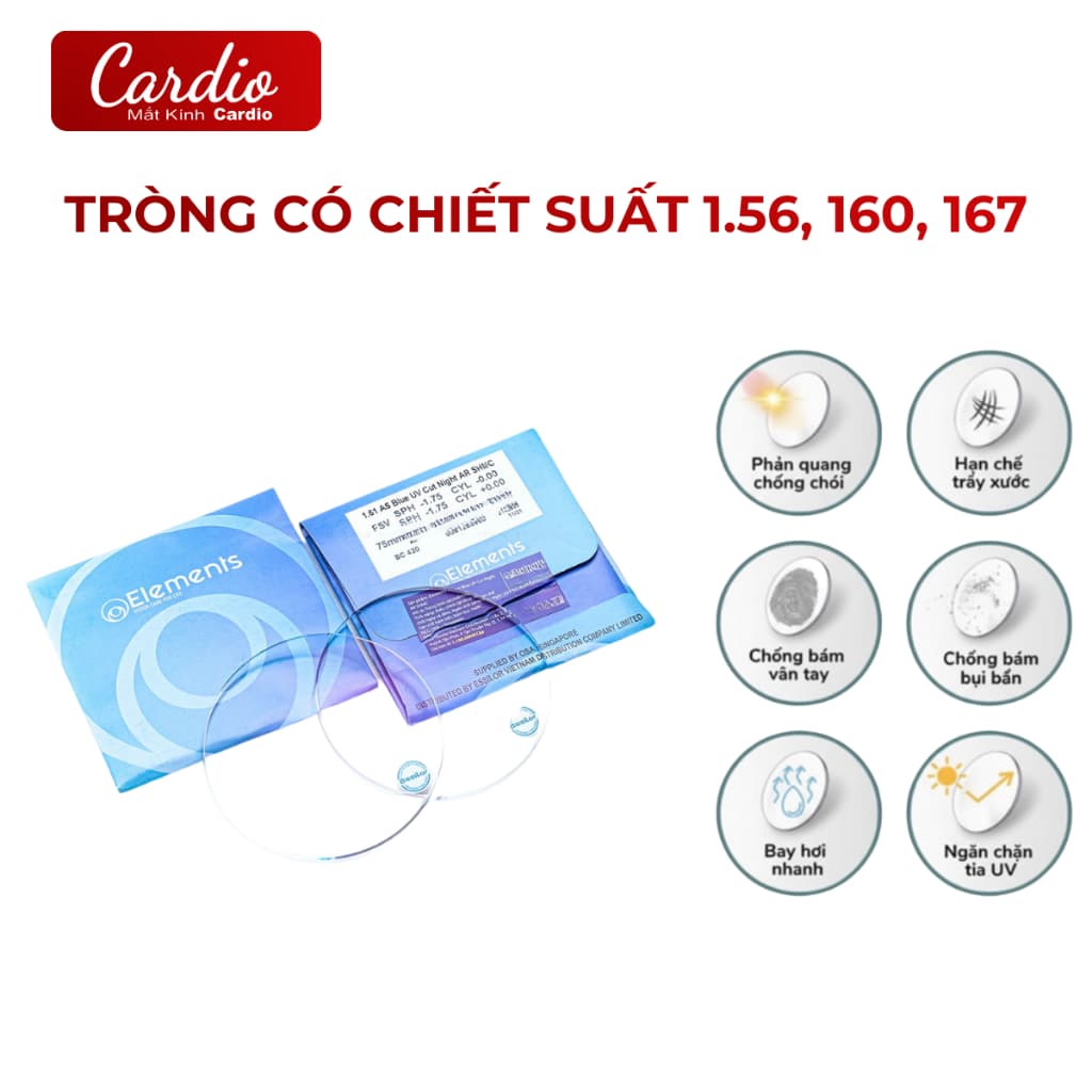 Tròng Kính Chống Chói Đèn Xe Element Night AR Xuât Xứ Singapore Chống UV Ánh Sáng Xanh Bảo Vệ Mắt Ban Ngày Cả Ban Đêm