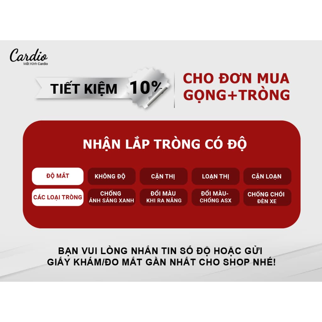 Tròng Kính Đổi Màu Khói Chống Ánh Sáng Xanh Bảo Vệ Mắt Cardio Có Độ Nhận Lắp Sẵn Tròng Chính Xác Chất Lượng