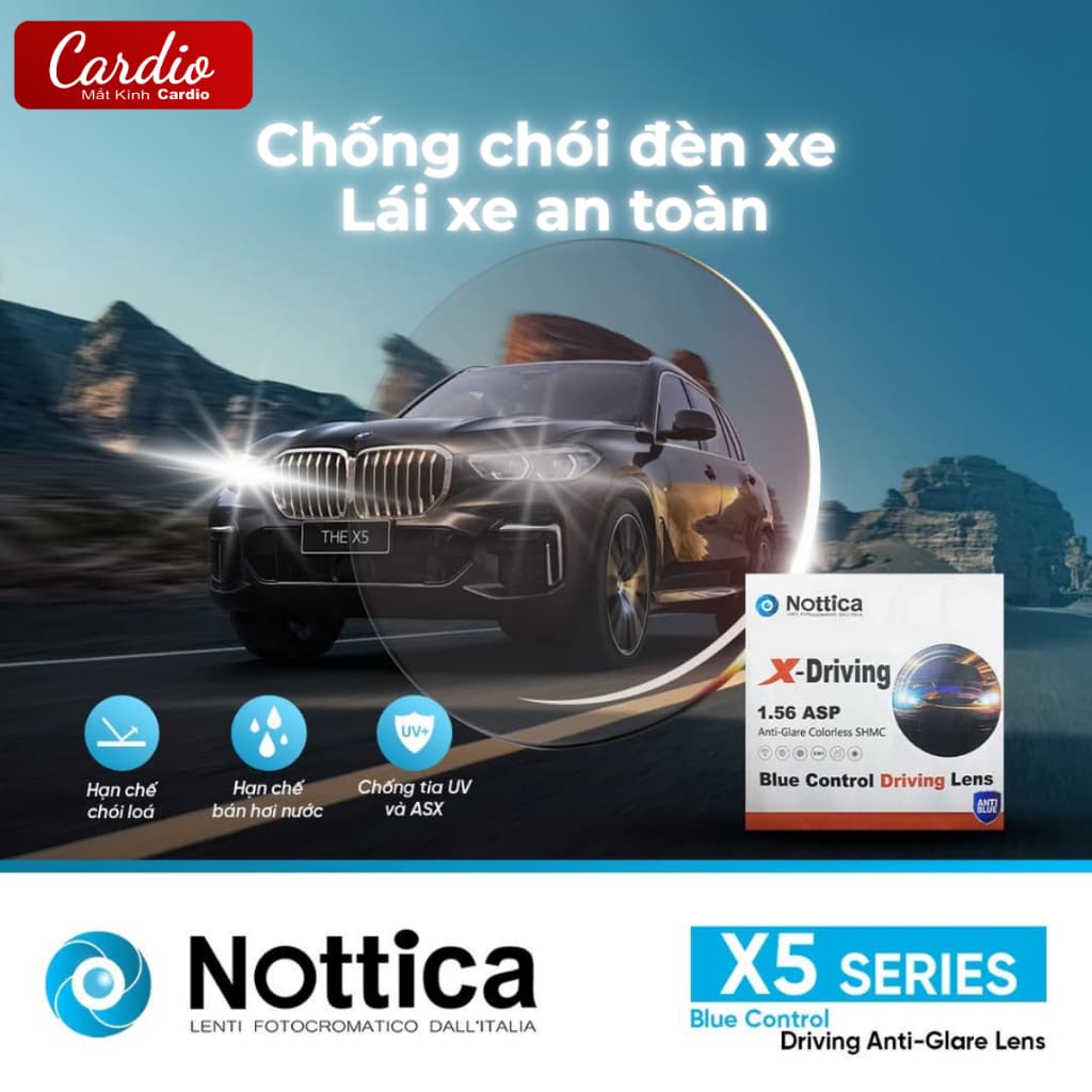 Tròng Kính X-Driving Nottica Chống Chói Chuyên Dụng Lái Xe, Tròng Kính Cận Loạn Chống Chói Có Nhận Thay Tròng