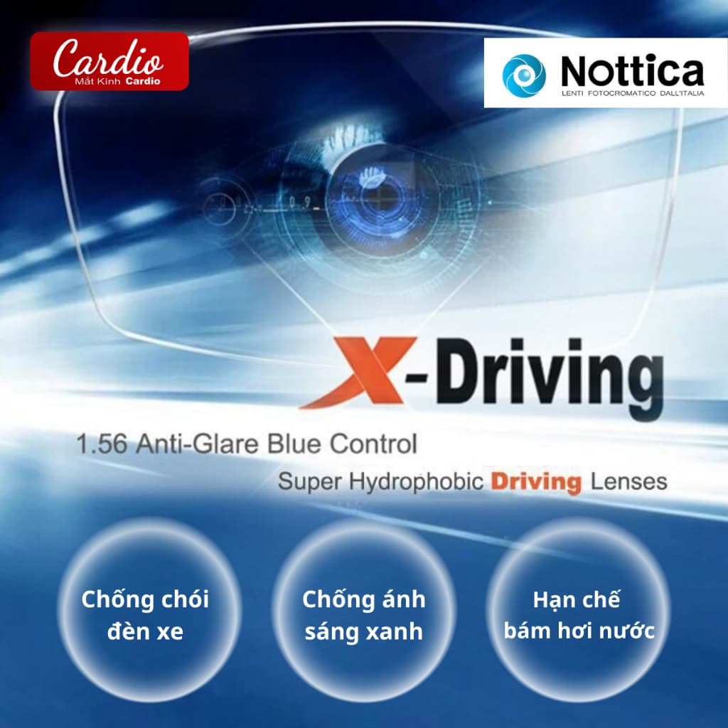 Tròng Kính X-Driving Nottica Chống Chói Chuyên Dụng Lái Xe, Tròng Kính Cận Loạn Chống Chói Có Nhận Thay Tròng