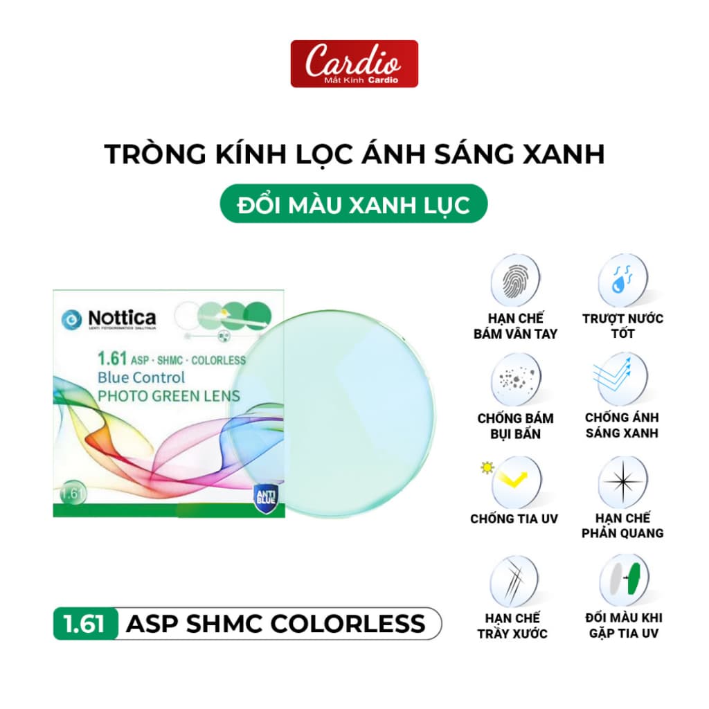 Tròng Kính Đổi Nhiều Màu Nottica Màu Trendy Lọc Ánh Sáng Xanh Chống UV Chiết Suất 1.61