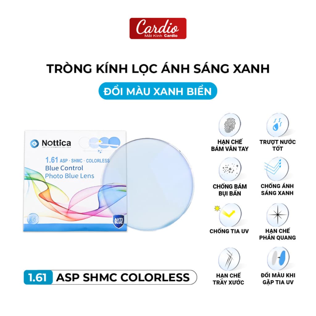 Tròng Kính Đổi Nhiều Màu Nottica Màu Trendy Lọc Ánh Sáng Xanh Chống UV Chiết Suất 1.61