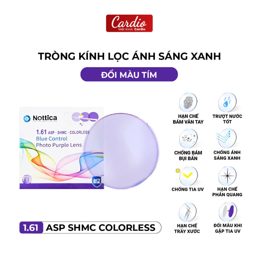 Tròng Kính Đổi Nhiều Màu Nottica Màu Trendy Lọc Ánh Sáng Xanh Chống UV Chiết Suất 1.61