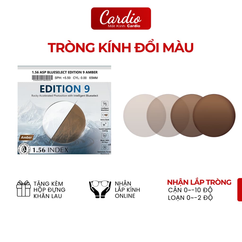 Tròng Kính Đổi Màu Nâu Trà RocKy Edition Chống Ánh Sáng Xanh Chống UV Lắp Được Cận Loạn