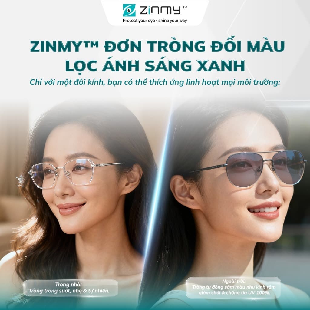 Tròng Kính Đổi Màu Lọc Ánh Sáng Xanh Zinmy Có Nhận Lắp Theo Độ Cận Yêu Cầu