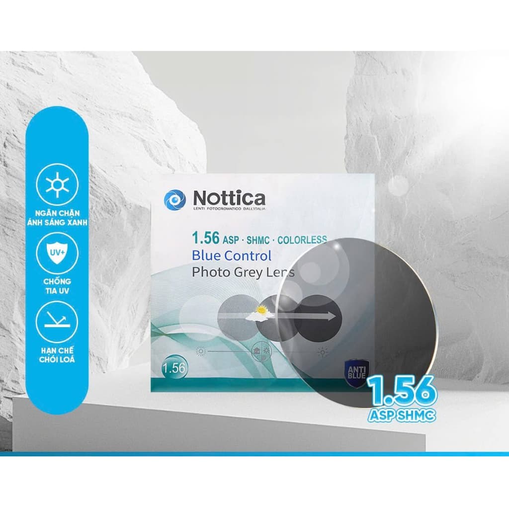 Tròng Kính Đổi Màu Chống Ánh Sáng Xanh N5 Series Nottica, Tròng Kính Cận Loạn Cao Cấp Có Nhận Thay Tròng