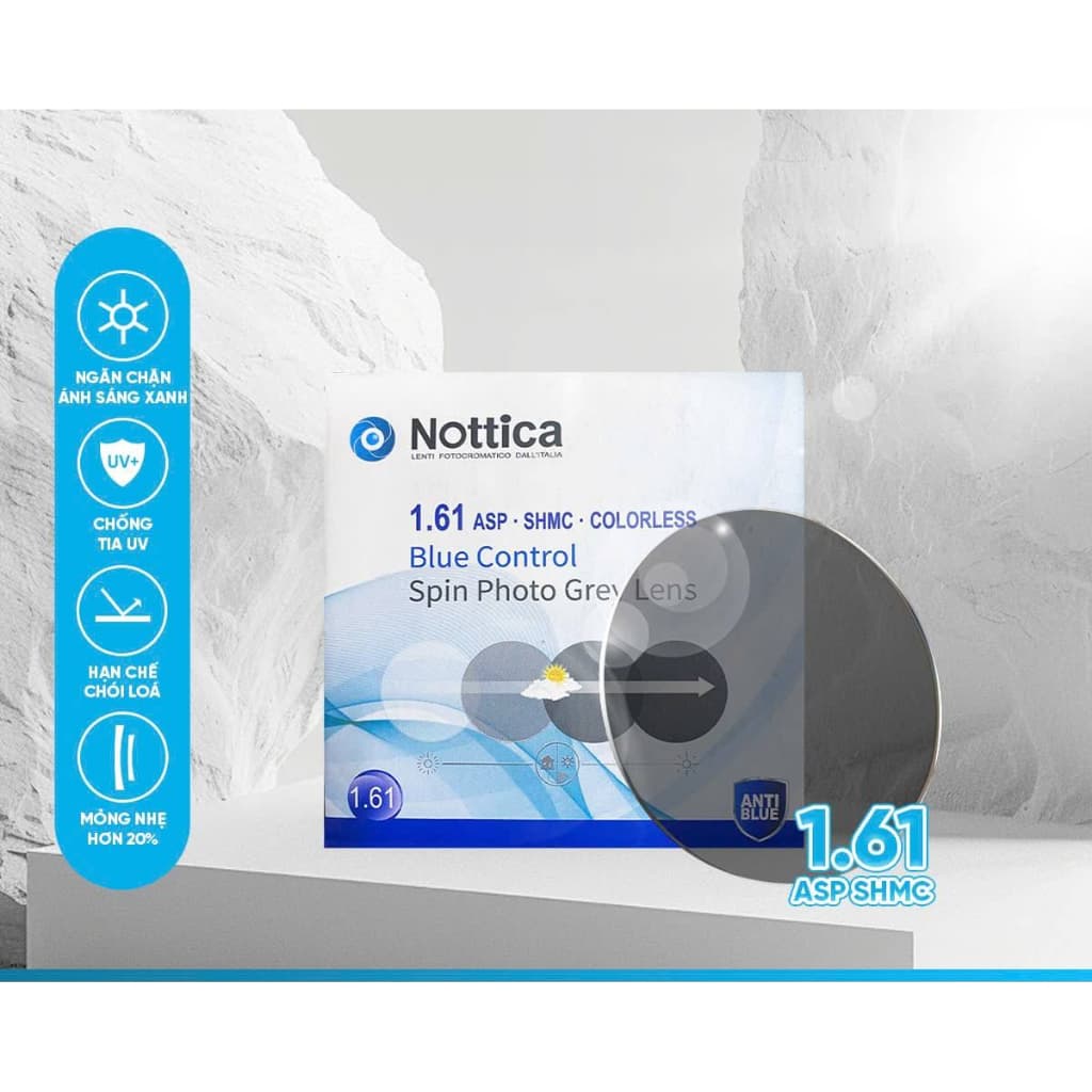Tròng Kính Đổi Màu Chống Ánh Sáng Xanh N5 Series Nottica, Tròng Kính Cận Loạn Cao Cấp Có Nhận Thay Tròng