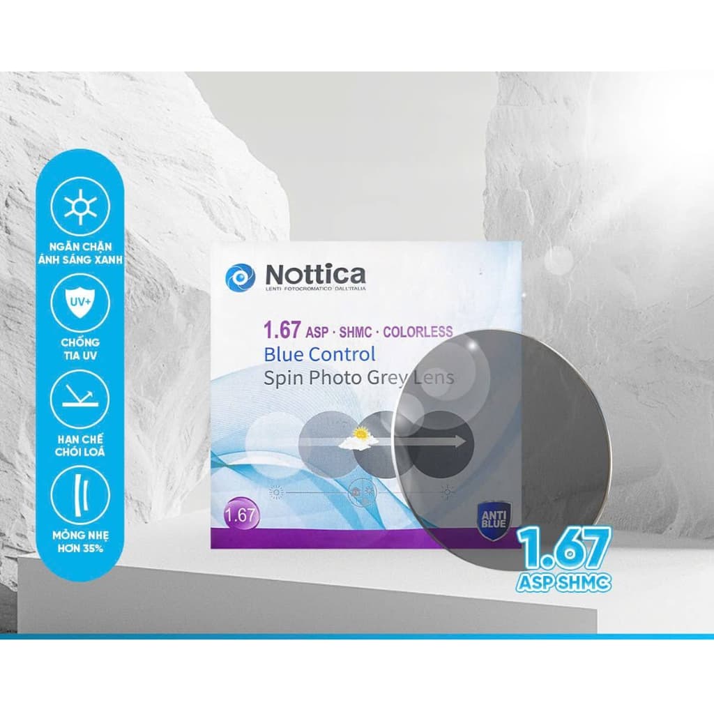 Tròng Kính Đổi Màu Chống Ánh Sáng Xanh N5 Series Nottica, Tròng Kính Cận Loạn Cao Cấp Có Nhận Thay Tròng