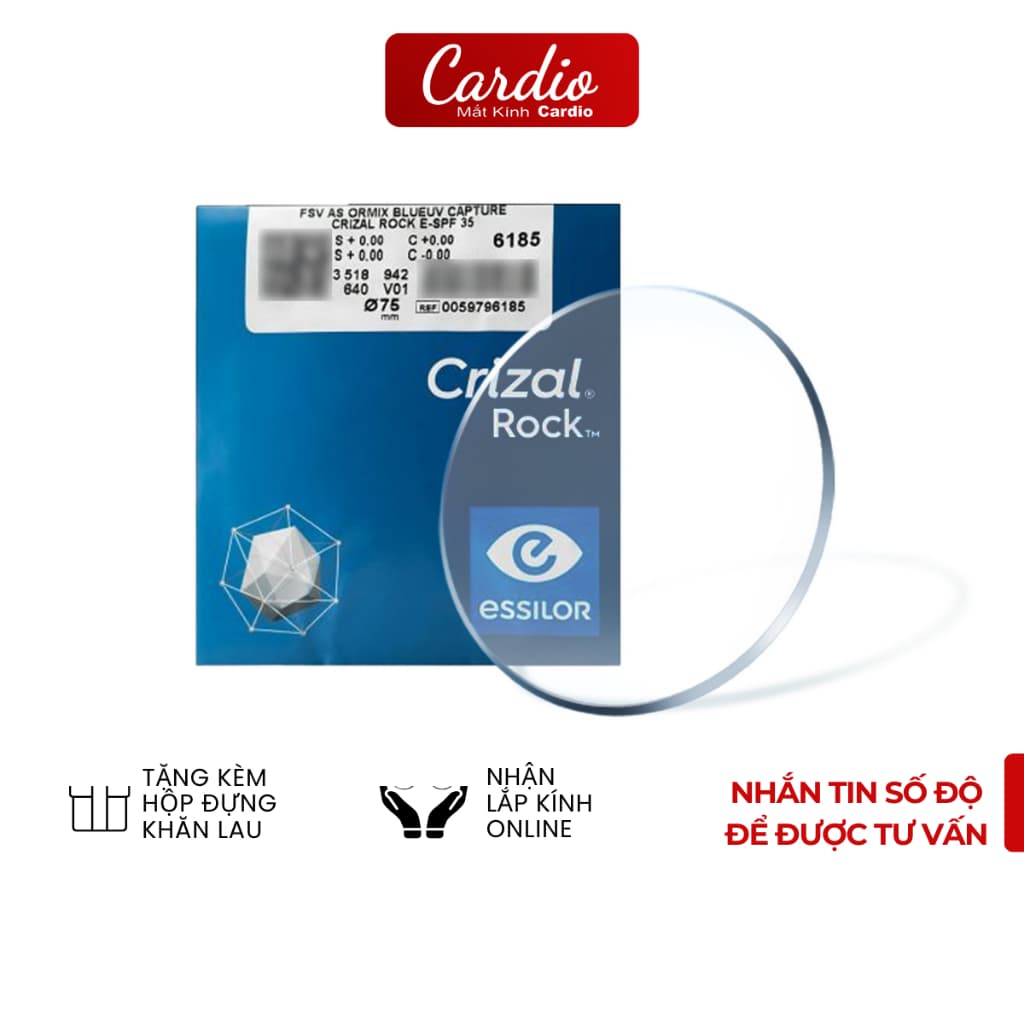 Tròng Kính Chống Ánh Sáng Xanh AS BlueUV Capture Crizal Rock Essilor Chiết Suất Cao Phù Hợp Cận Nặng