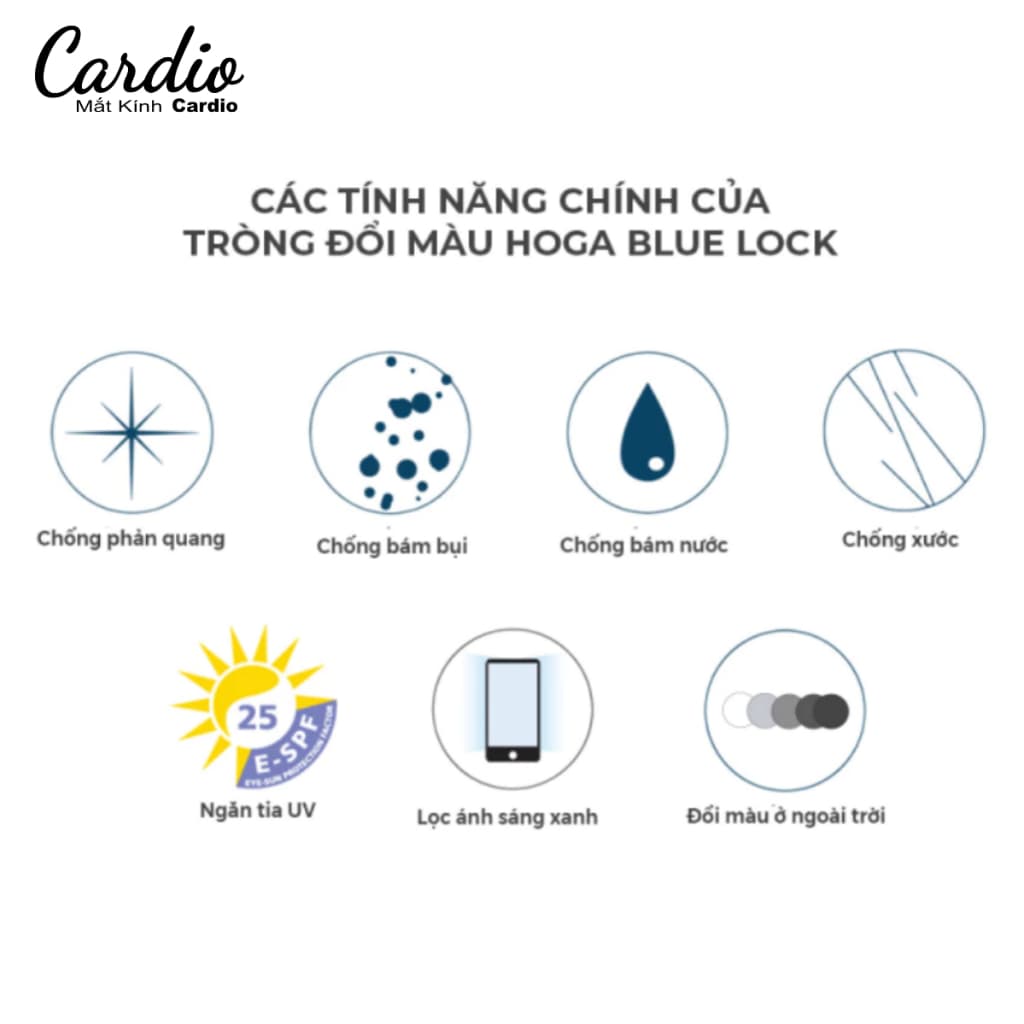 Tròng Kính Đổi Màu Thời Trang Hoga 1.56 Phản Quan Chống Chói Lọc Ánh Sáng Xanh Lắp Được Cận Loạn Yêu Cầu