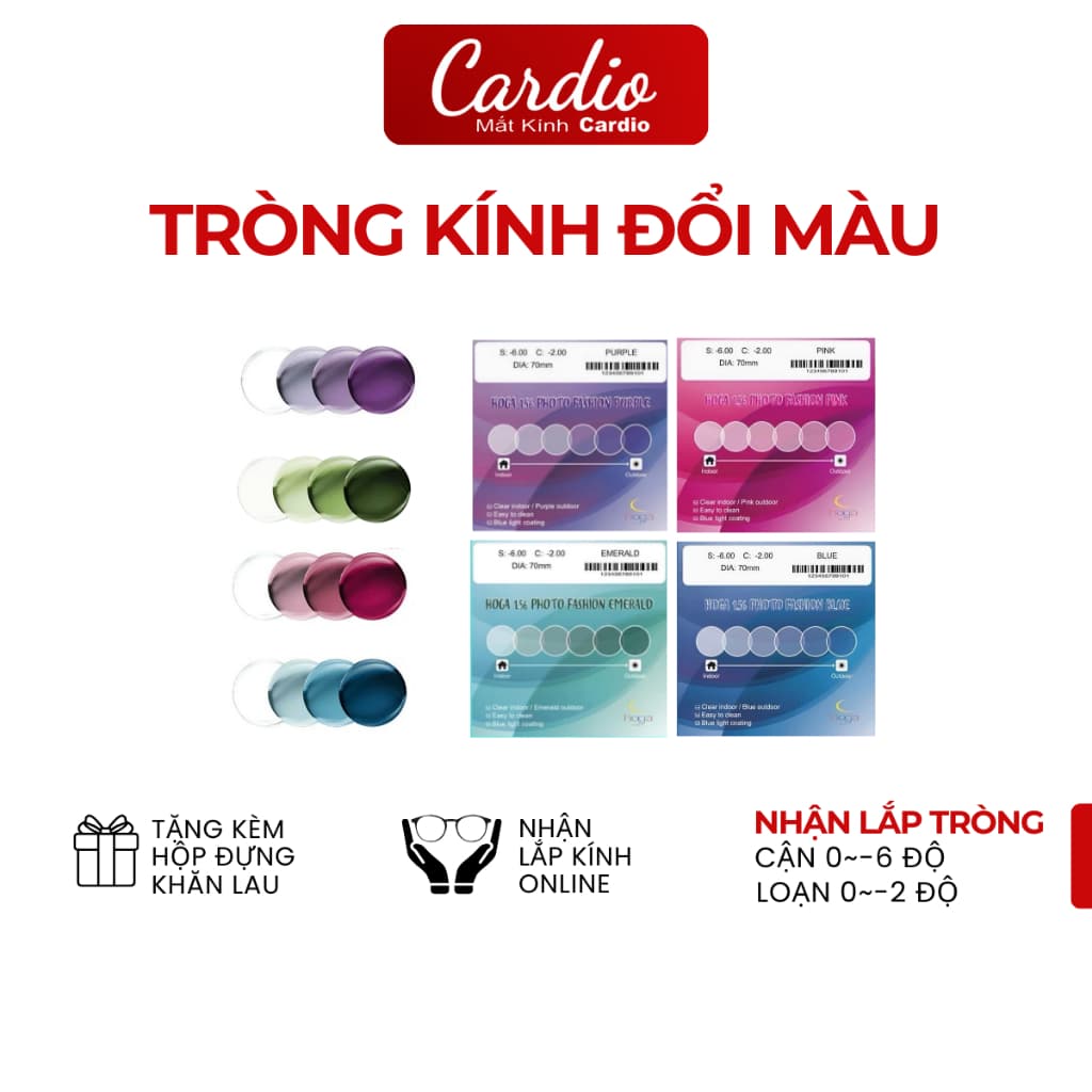 Tròng Kính Đổi Màu Thời Trang Hoga 1.56 Phản Quan Chống Chói Lọc Ánh Sáng Xanh Lắp Được Cận Loạn Yêu Cầu