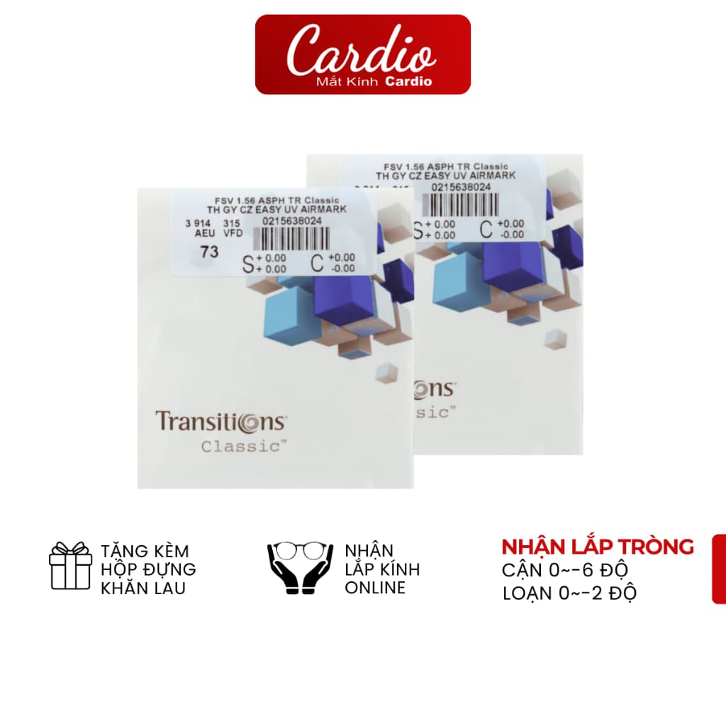 Tròng Kính Đổi Màu Essilor Crizal Transitions Classic Chống UV Ánh Sáng Xanh Đổi Màu Cực Nhanh