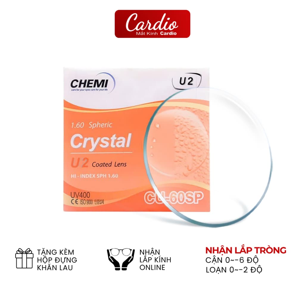 Tròng Kính Cận Chemi Crystal U2 Coated Chống UV400 Hàn Quốc Lắp Được Độ Cận Loạn Yêu Cầu