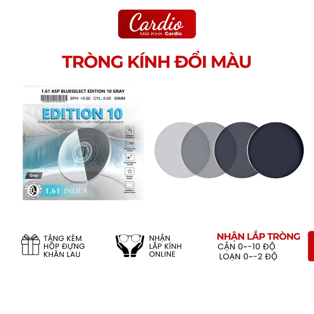 Tròng Kính Đổi Màu Rocky Edition Chống Ánh Sáng Xanh Đổi Màu Xám Khói Chống UV Lắp Được Cận Loạn