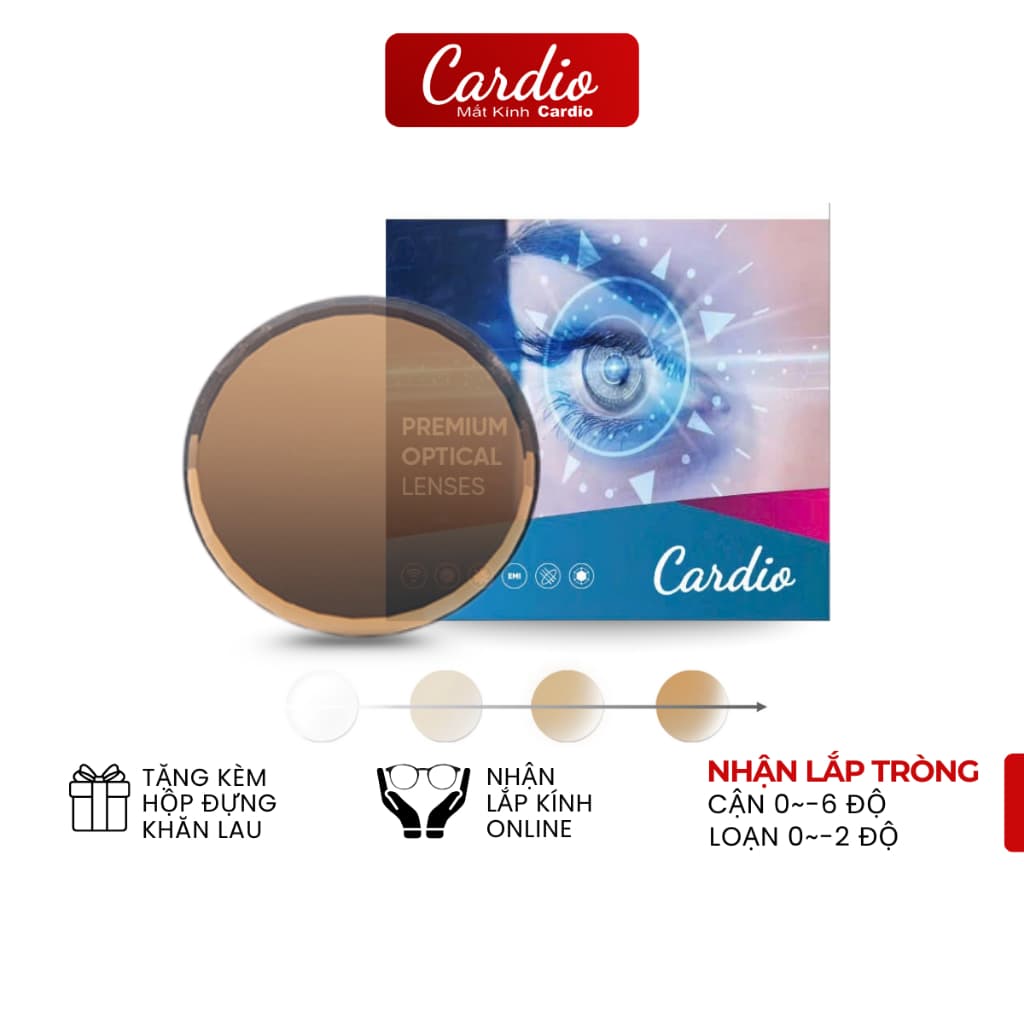 Tròng Kính Mắt Đổi Màu Trà Cardio Khi Ra Nắng Thời Trang Chống UV400 Có Độ Có Nhận Lắp Sẵn