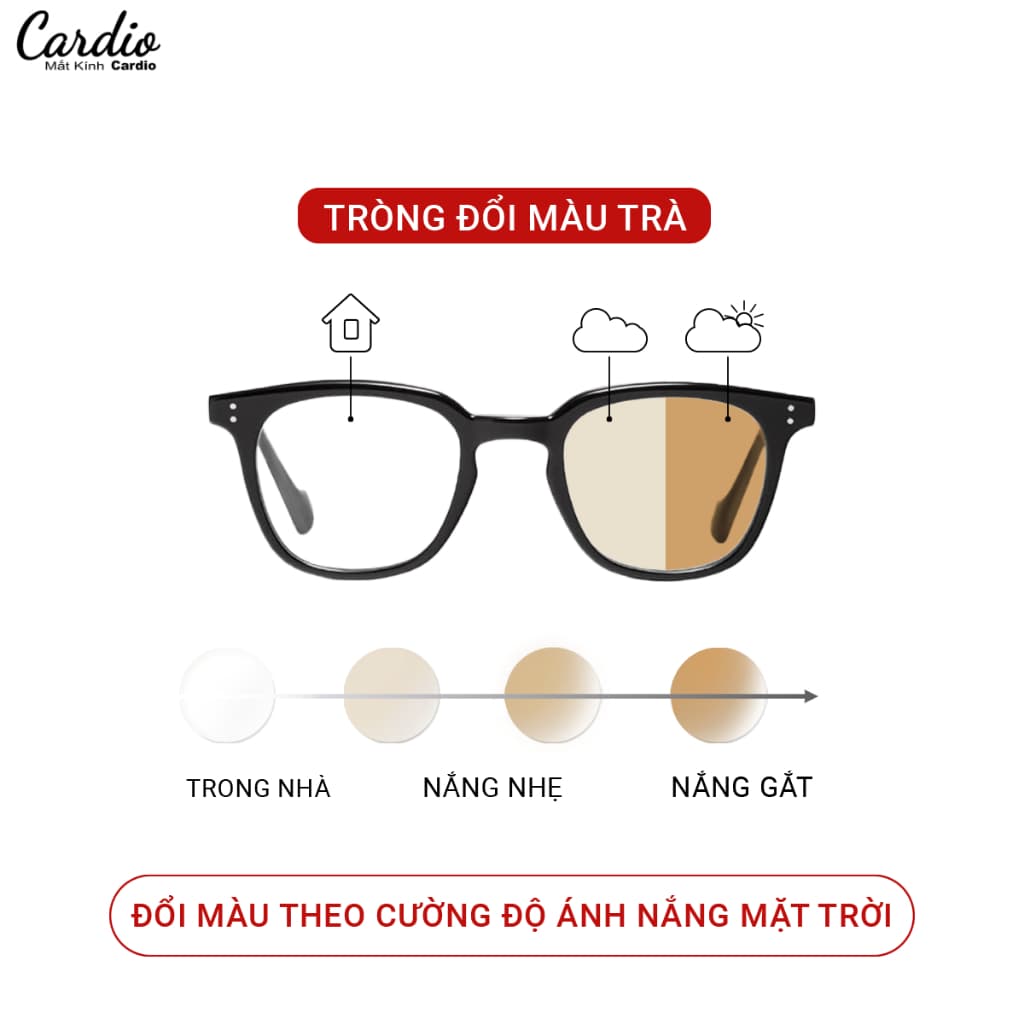 Tròng Kính Mắt Đổi Màu Trà Cardio Khi Ra Nắng Thời Trang Chống UV400 Có Độ Có Nhận Lắp Sẵn