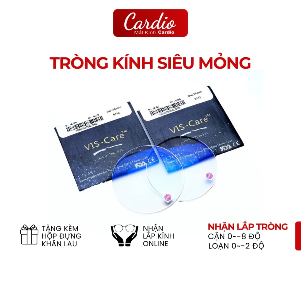 Tròng Kính Vis Care Nano Blue SHMC Lọc Ánh Sáng Xanh Chiết Suất Cao Chính Hãng Singapore