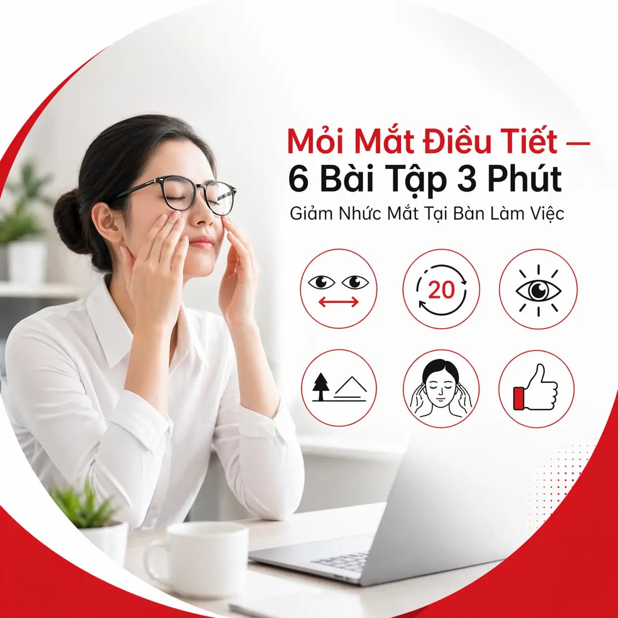 Mỏi Mắt Điều Tiết — 6 Bài Tập 3 Phút Giảm Nhức Mắt Tại Bàn Làm Việc