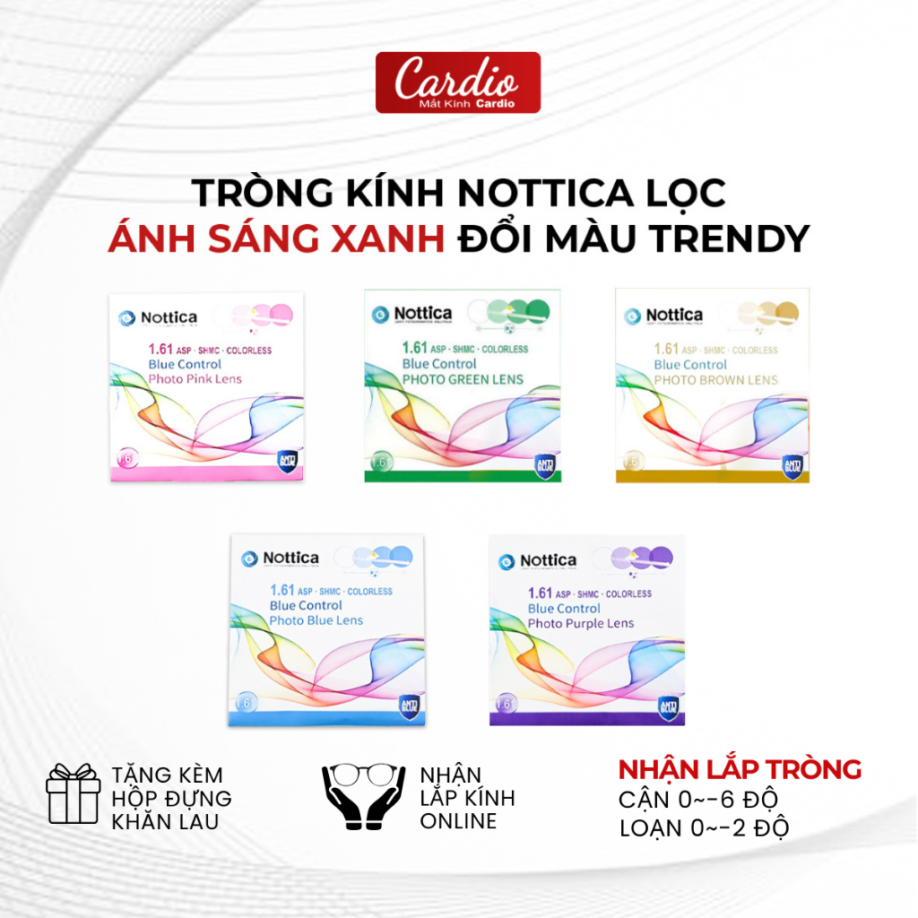 Tròng Kính Đổi Nhiều Màu Nottica Màu Trendy Lọc Ánh Sáng Xanh Chống UV Chiết Suất 1.61