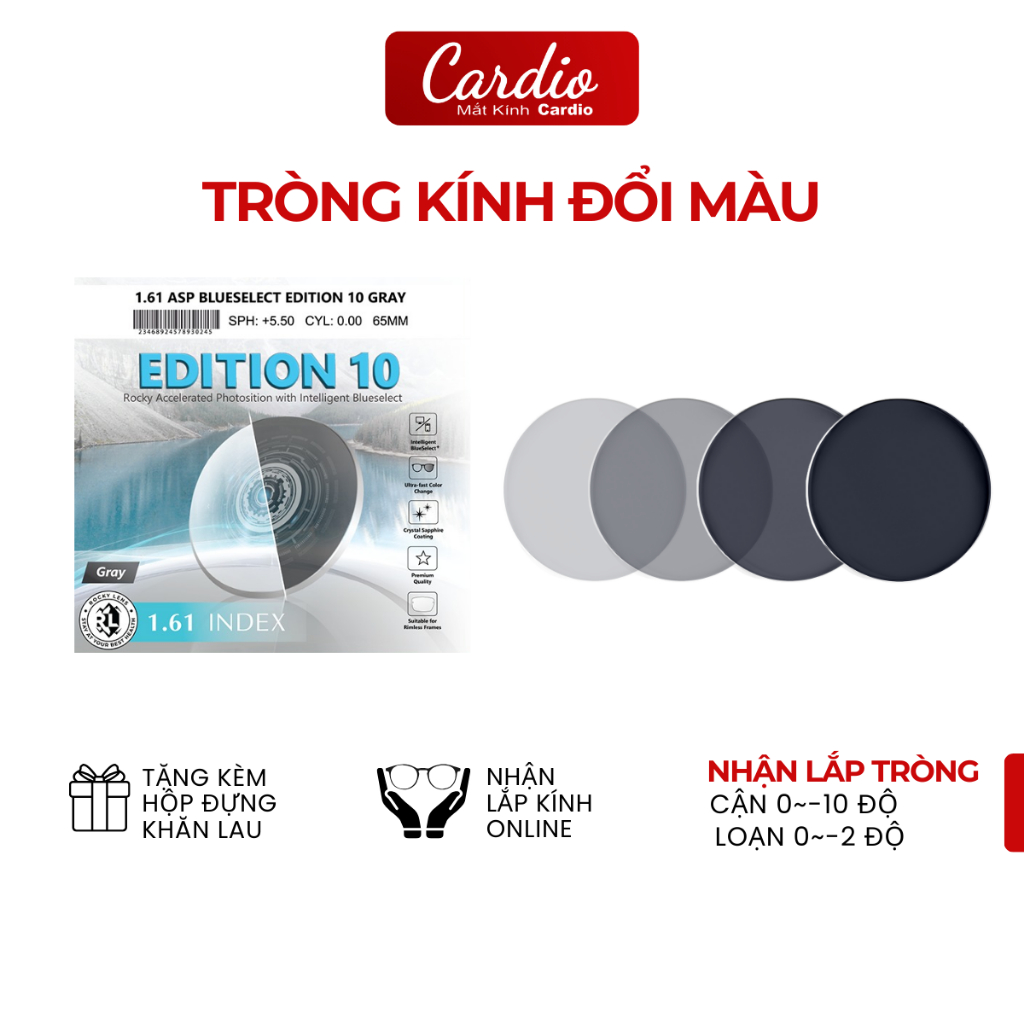 Tròng Kính Đổi Màu Rocky Edition Chống Ánh Sáng Xanh Đổi Màu Xám Khói Chống UV Lắp Được Cận Loạn