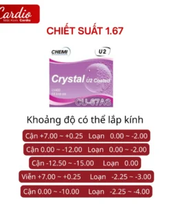Tròng Kính Cận Chemi Crystal U2 Coated Chống UV400 Hàn Quốc Lắp Được Độ Cận Loạn Yêu Cầu 10