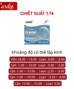 Tròng Kính Cận Chemi Crystal U2 Coated Chống UV400 Hàn Quốc Lắp Được Độ Cận Loạn Yêu Cầu 7