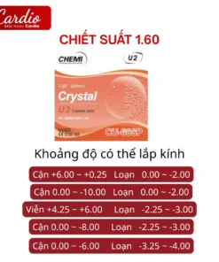Tròng Kính Cận Chemi Crystal U2 Coated Chống UV400 Hàn Quốc Lắp Được Độ Cận Loạn Yêu Cầu 9