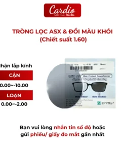 Tròng Kính Đổi Màu Khói Chống UV Zinmy 1.60 AS Đổi Màu Thời Trang Cardio Có Nhận Lắp Tròng Theo Độ Yêu CầuZINMY Transfo 7