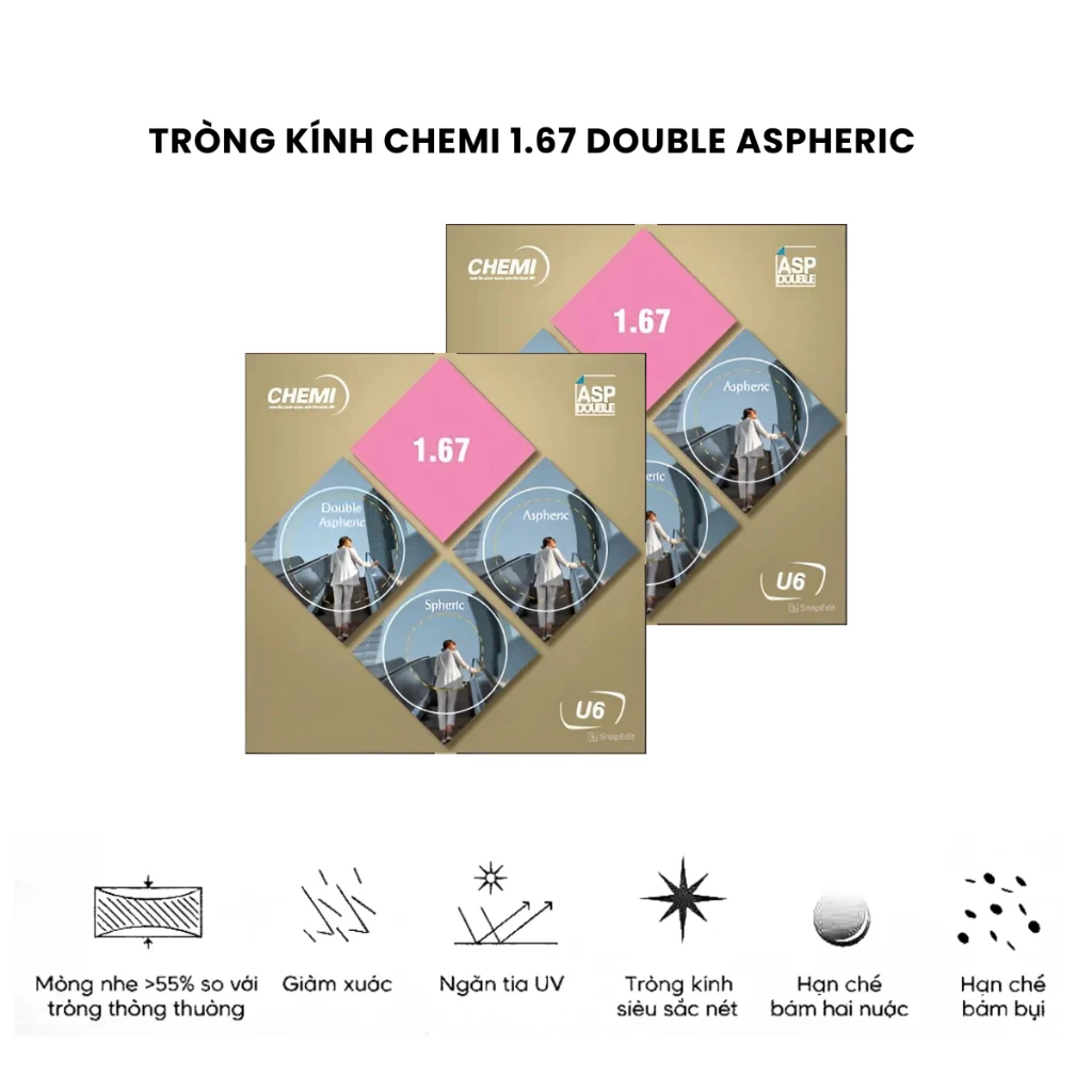 Tròng Kính Phi Cầu 2 Mặt Chemi Double Aspheric Hình Ảnh Tuyệt Đối Không Biến Dạng Chống Ánh Sáng Xanh Có Lắp Độ Yêu Cầu 6