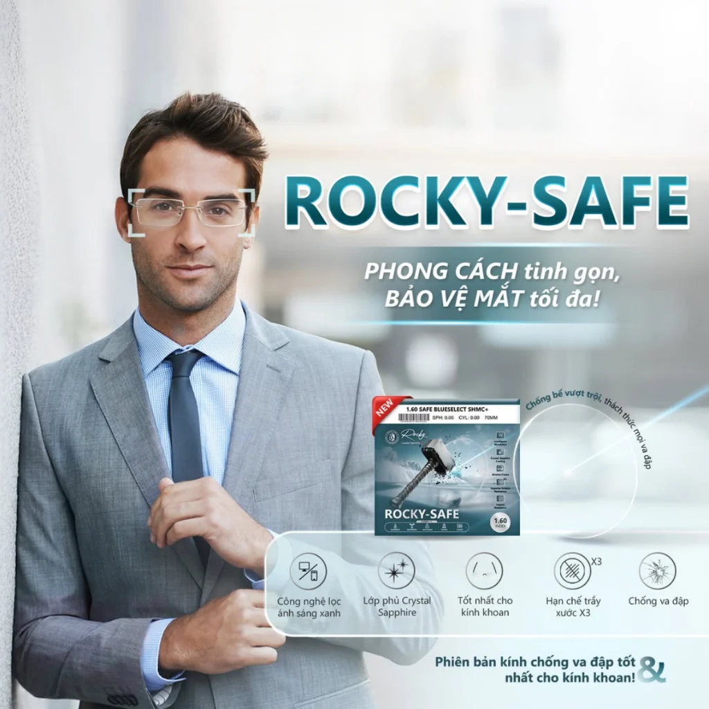 Tròng Kính Rocky Safe 1.60 Chống Bể Phù Hợp Làm Gọng Khoan Có Nhận Lắp Theo Độ Yêu Cầu 2