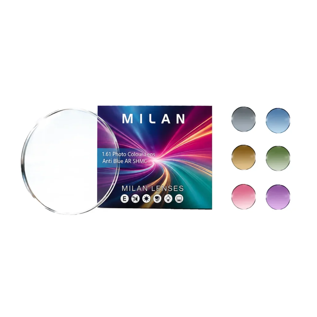 Tròng Kính Đổi Màu Milan 1.61 Photo Colour Lens Anti Blue AR SHMC (Đổi 6 Màu Thời Trang)