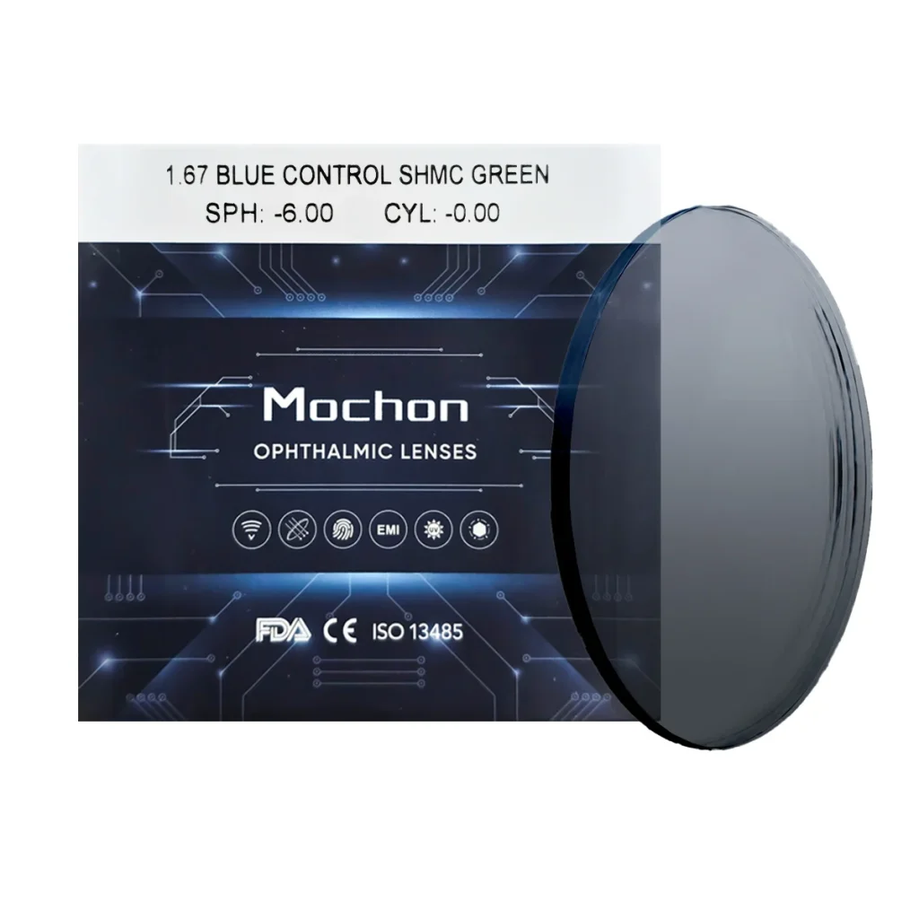 Tròng Kính Siêu Mỏng Mochon 1.67 Blue Control SHMC Green