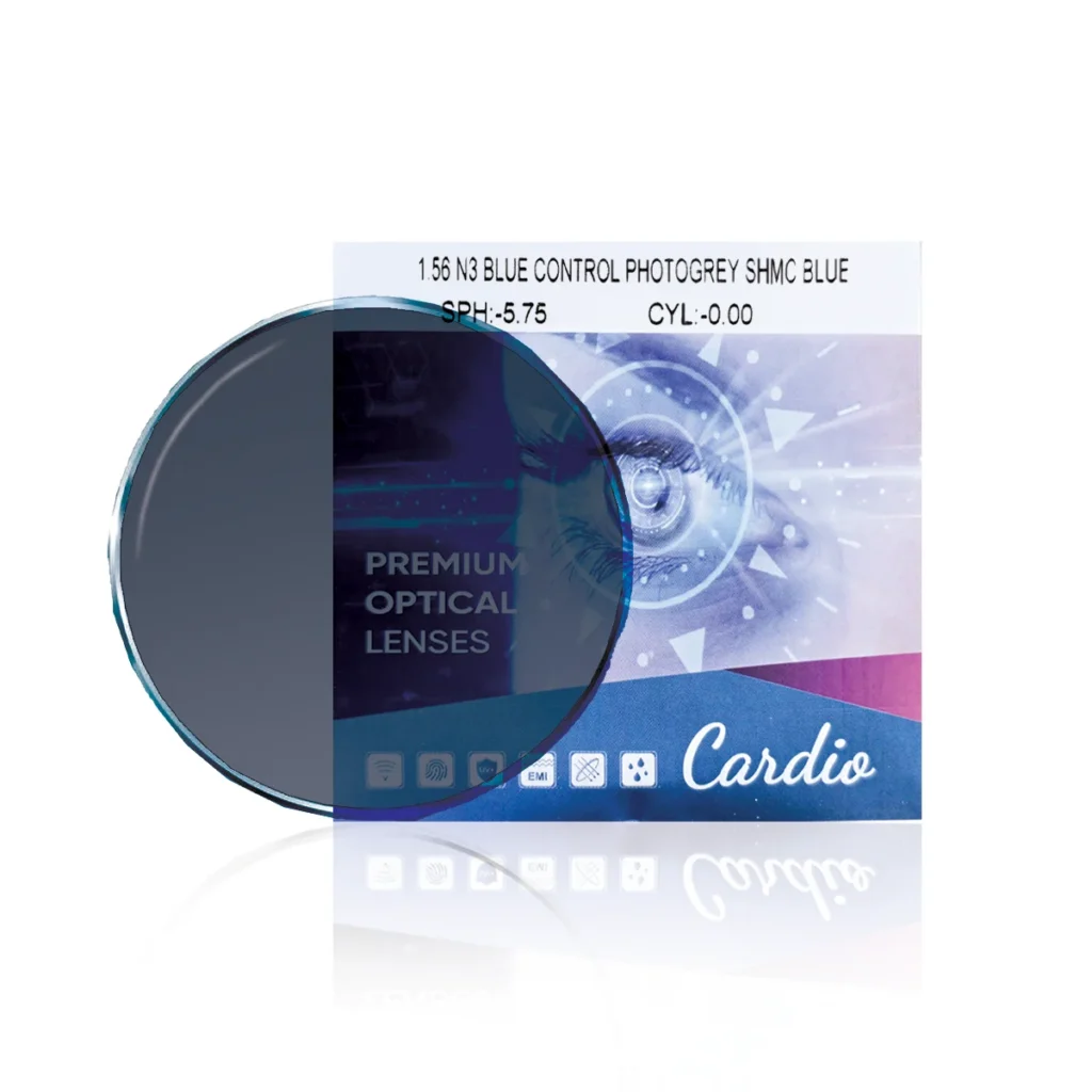 Tròng Kính Đổi Màu Cardio 1.56 N3 Blue Control Photogrey SHMC Blue