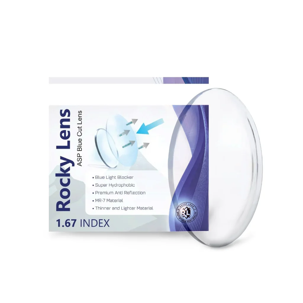 Tròng Kính Siêu Mỏng Rocky 1.67 ASP Blue Cut