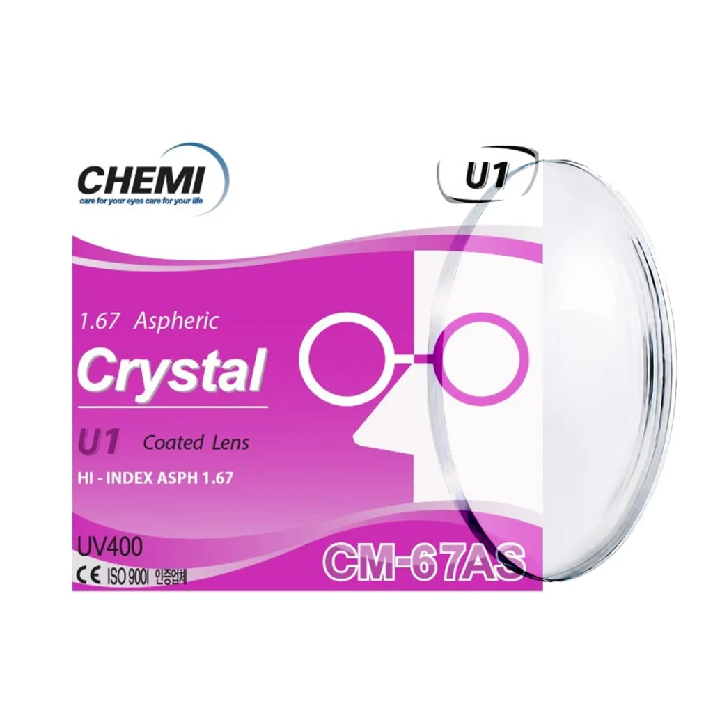 Tròng Đánh Chemi Single Vision 1.67 ASP Crystal U1 Coated