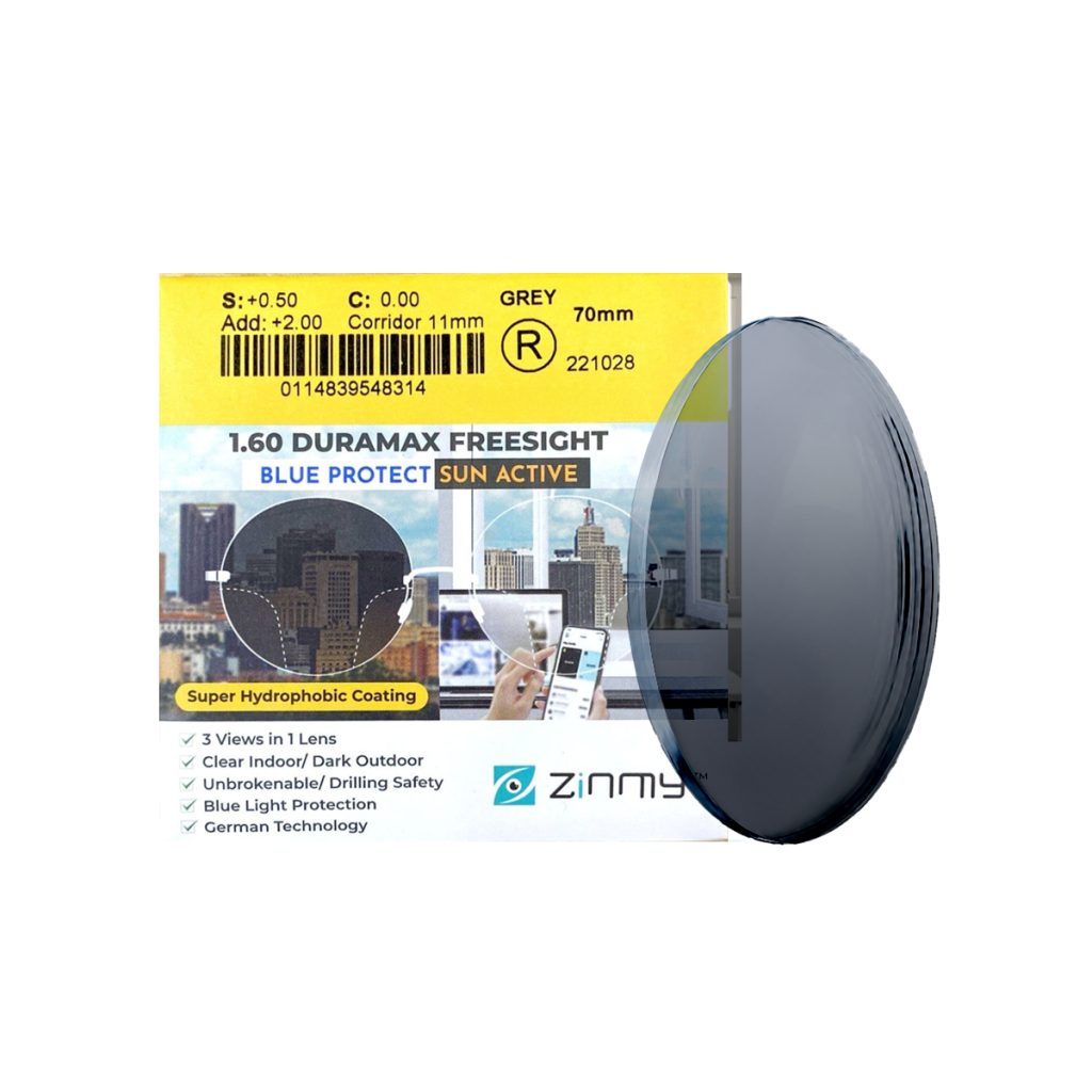 Tròng Kính Đa Tròng Đổi Màu Nâu Zinmy 1.58 Duramax Freesight Amber Brown