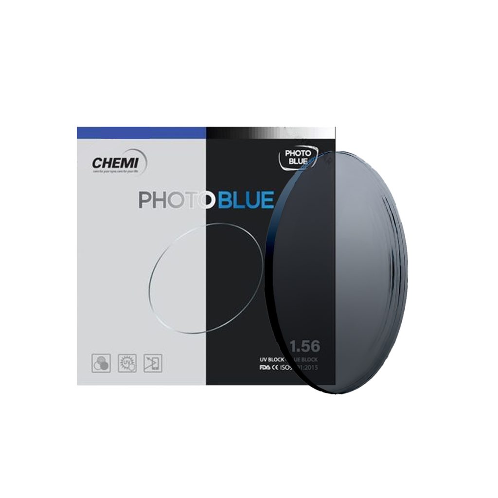 Tròng Kính Đổi Màu Lọc Ánh Sáng Xanh Chemi 1.56 ASP Photo Blue Coated Gray